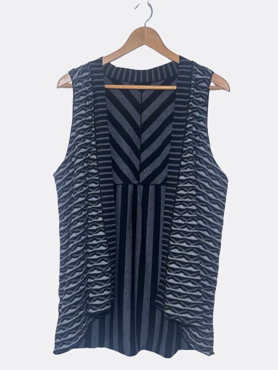 Jackets & Blazers - Apropos Black Gray Mixed Stripe Textured Open Front Vest Lagenlook